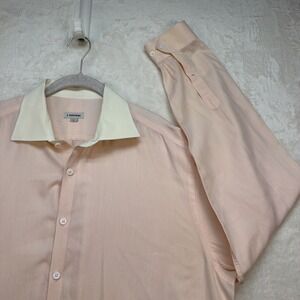 J Peterman Button Down Shirt Peach Contrast‎ Collar Made Portugal Mens Large